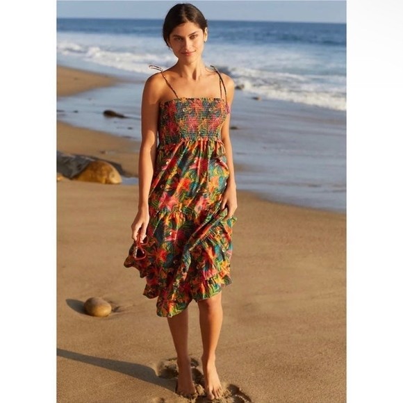 Anthropologie Farm Rio Island Cover-Up Midi Dress in Tropical Jungle Size Small - Picture 2 of 10